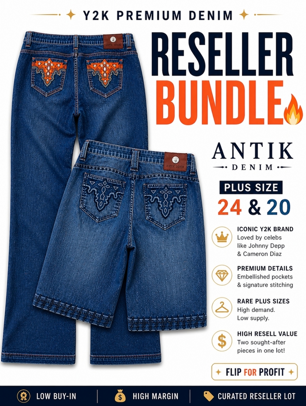 2pc Antik Denim Embellished JEANS LOT Y2K Vintage | Plus Size 20W & 24W